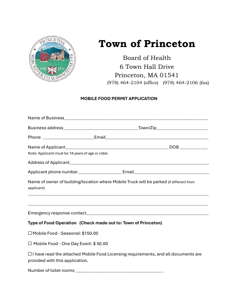 First page of the Mobile Food Licensing Application