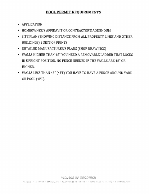 First page of the Pool Permit Application