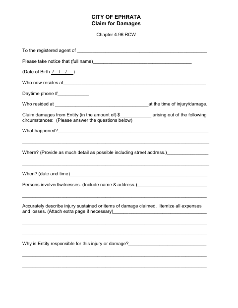 First page of the Claim for Damages