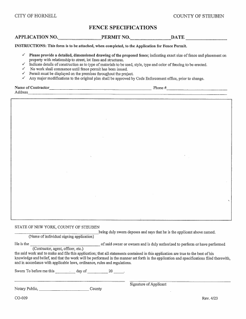 First page of the Fence Specifications Application