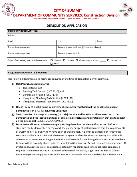 First page of the Demolition Application