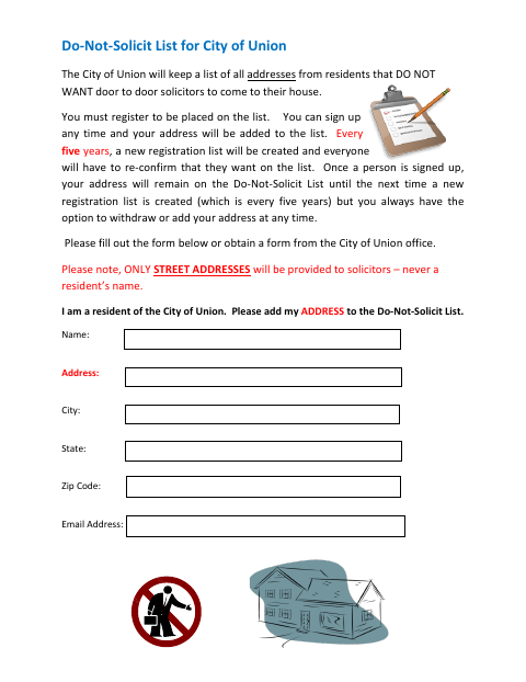 First page of the Do-Not-Solicit List Registration