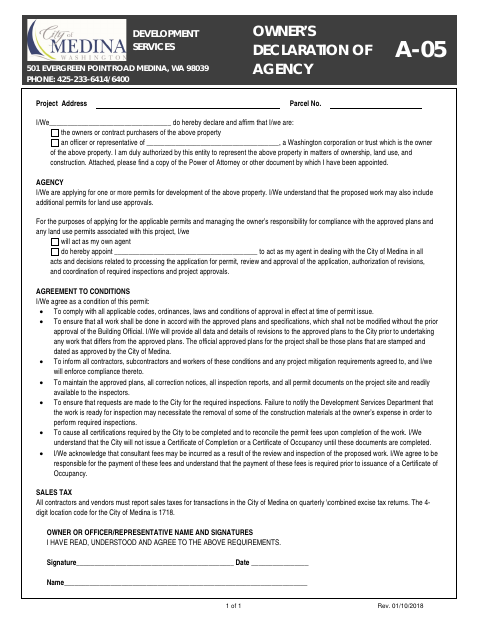 First page of the Owner’s Declaration of Agency