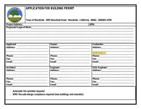 First page of the Application for Building Permit