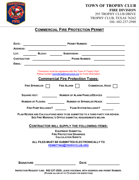First page of the Commercial Fire Protection Permit