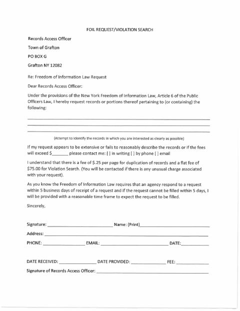 First page of the FOIL Request Form