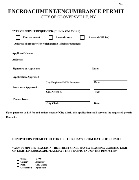 First page of the Encroachment/Encumbrance Permit