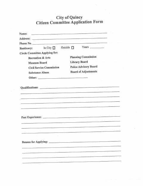 First page of the Citizen Committee Application
