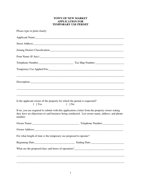 First page of the Application for Temporary Use Permit