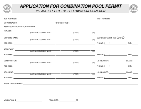 First page of the Application for Combination Pool Permit