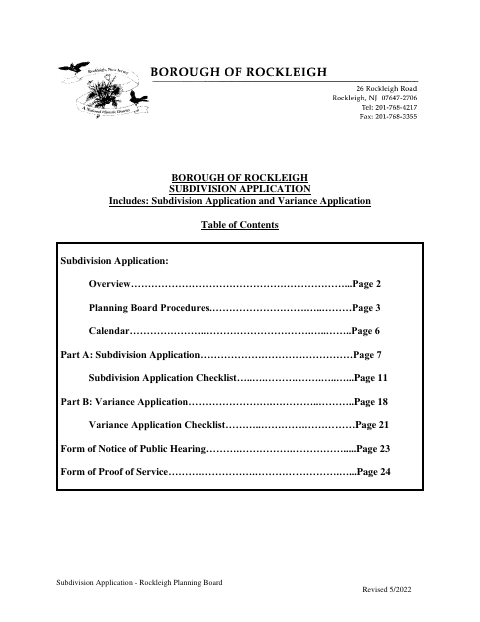 First page of the Subdivision Application