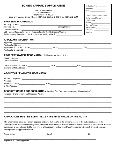 First page of the Zoning Variance Application