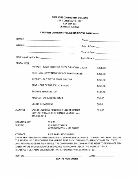 First page of the Community Building Rental Agreement