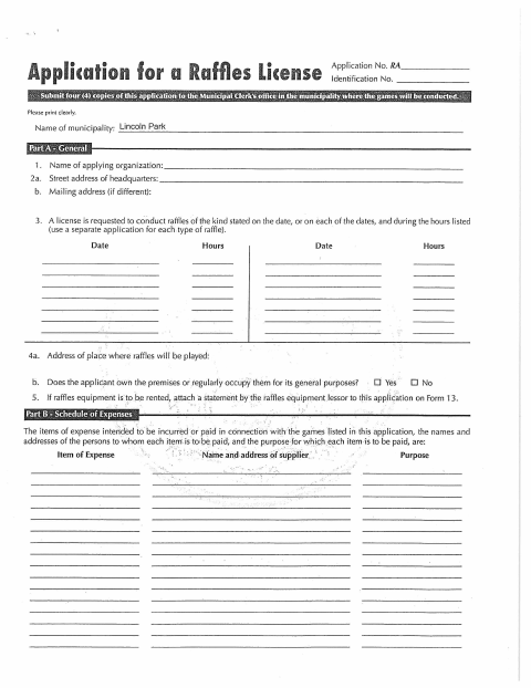 First page of the Raffle License Application