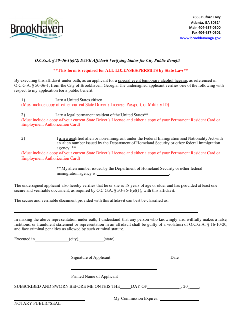 First page of the Special Event SAVE Affidavit