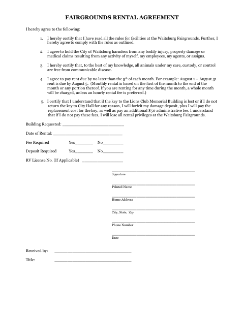 First page of the Fairgrounds Rental Agreement