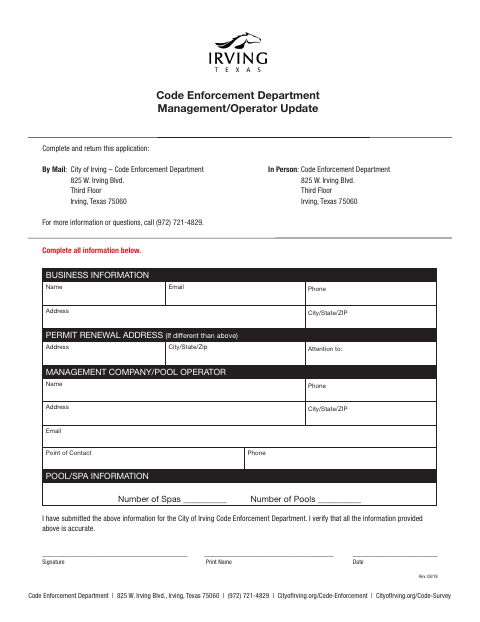 First page of the Management/Operator Update