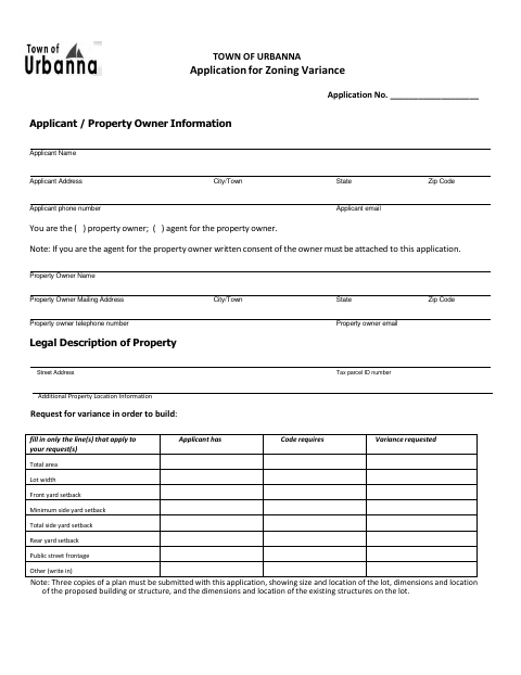 First page of the Application for Zoning Variance