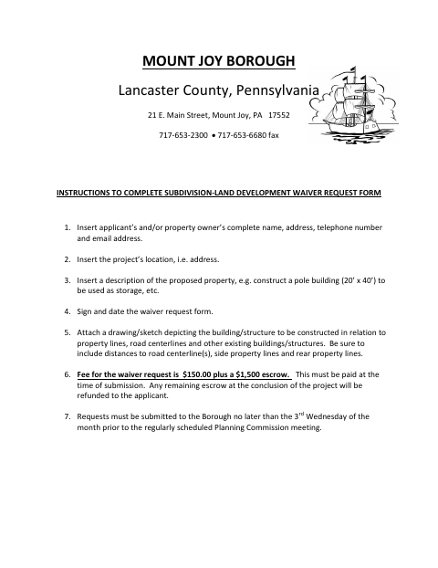 First page of the Subdivision-Land Development Waiver Request Form