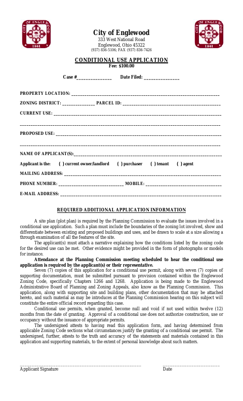 First page of the Conditional Use Application