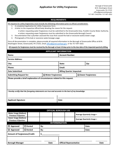 First page of the Application for Utility Forgiveness