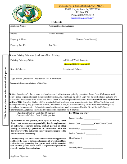 First page of the Culvert Permit Application