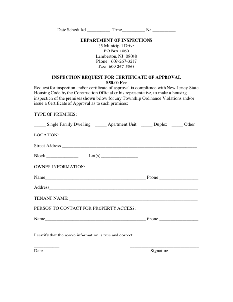 First page of the Rental Registration Form