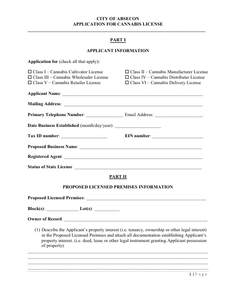 First page of the Application for Cannabis License