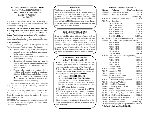 First page of the Traffic Citation Information