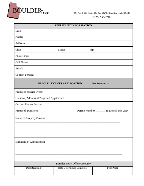 First page of the Special Events Application