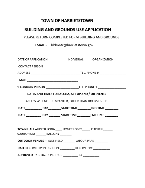 First page of the Building and Grounds Use Application