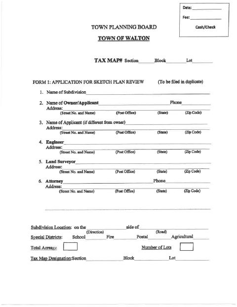 First page of the Application for Sketch Plan Review
