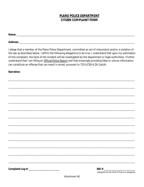 First page of the Citizen Complaint Form