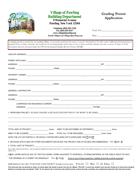 First page of the Grading Permit Application