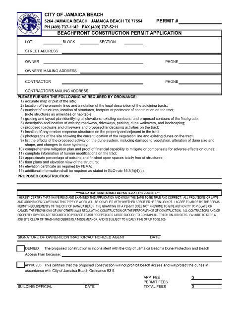 First page of the Beachfront Construction Permit Application