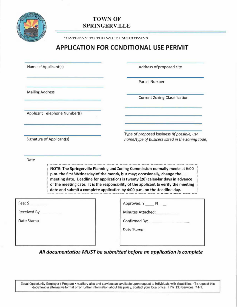 First page of the Conditional Use Permit Application