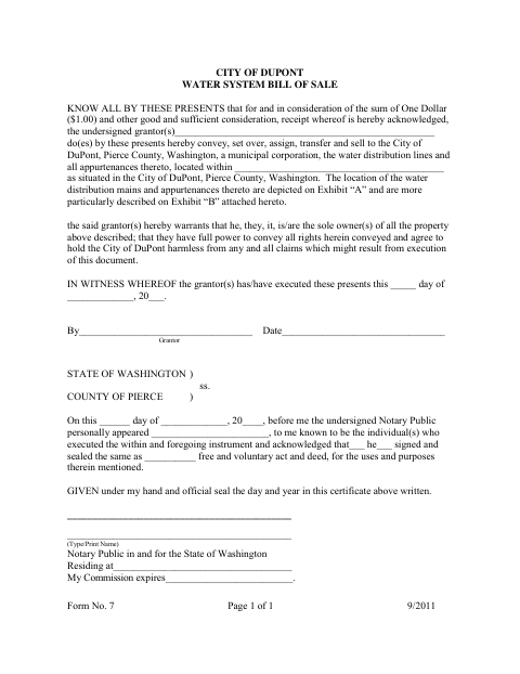 First page of the Water System Bill of Sale