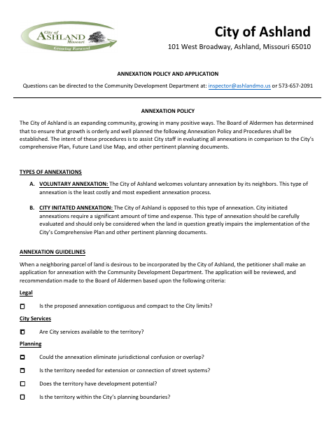 First page of the Annexation Policy and Application