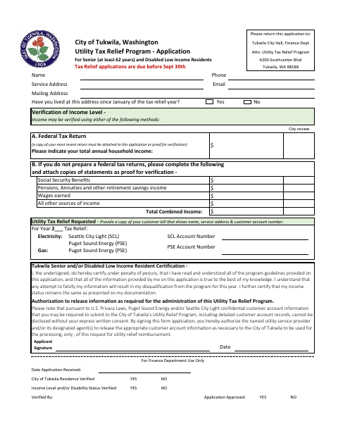 First page of the Utility Tax Relief Application and Affidavit