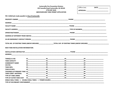 First page of the Aboveground Tank Permit Application