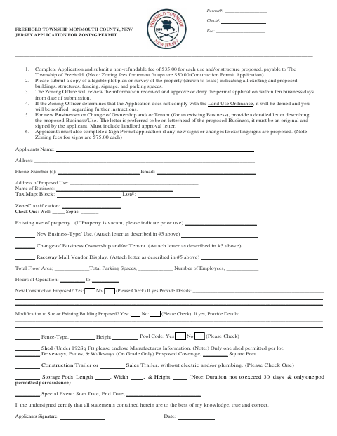 First page of the Application for Zoning Permit