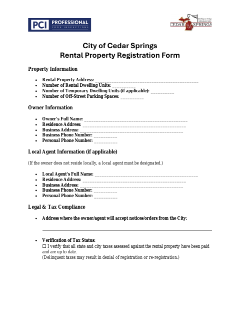 First page of the Rental Property Registration Form