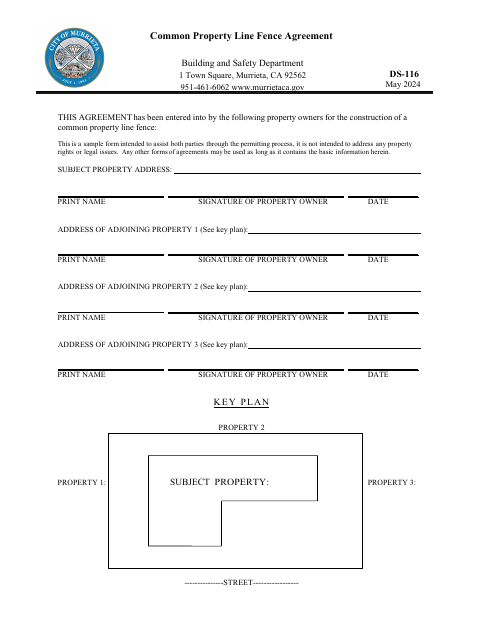 First page of the Common Property Line Fence Agreement