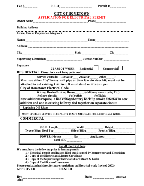 First page of the Application for Electrical Permit
