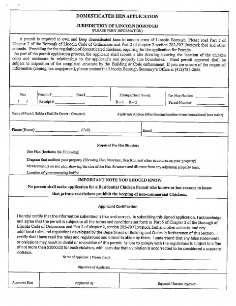 First page of the Domesticated Chicken Application