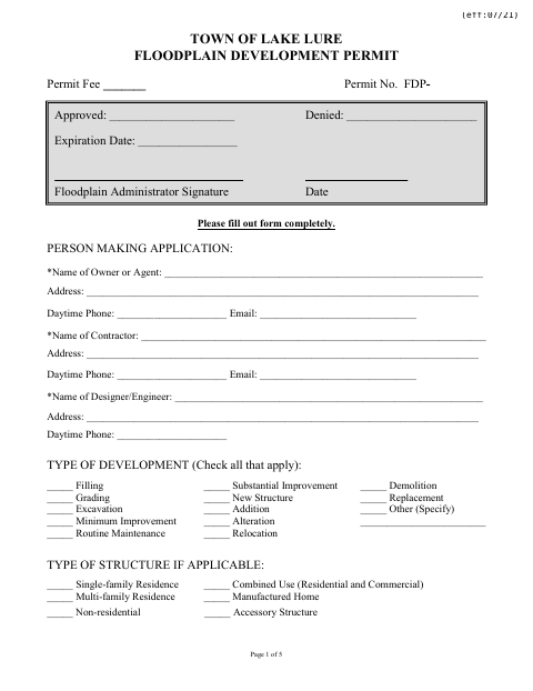 First page of the Floodplain Development Permit Application
