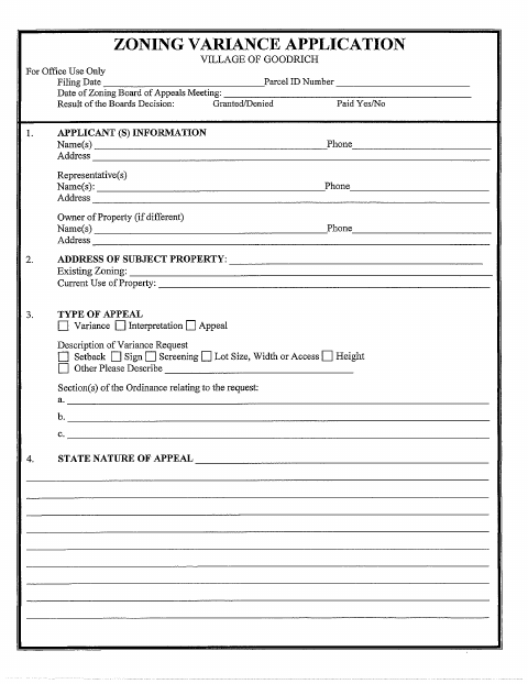 First page of the Zoning Variance Application