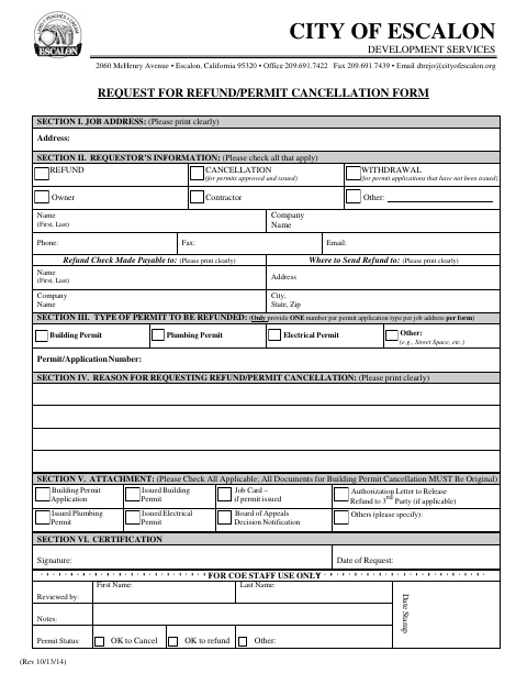 First page of the Request for Refund/Permit Cancellation Form