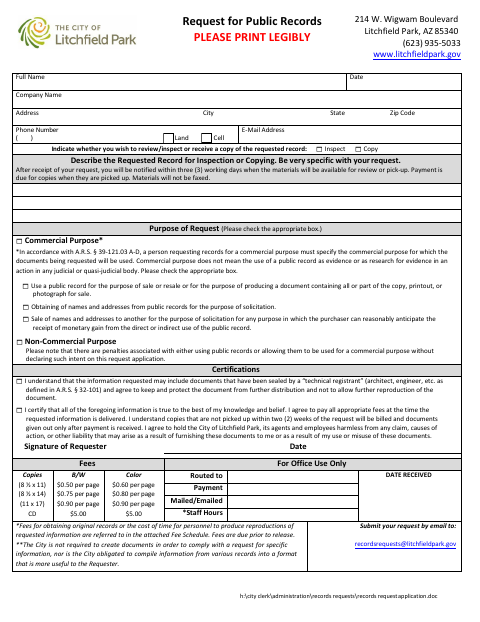 First page of the Request for Public Records