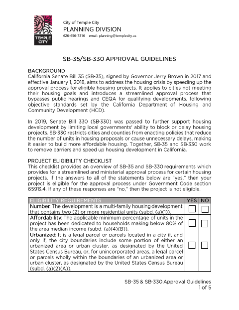 First page of the SB-35/SB-330 Preliminary Application